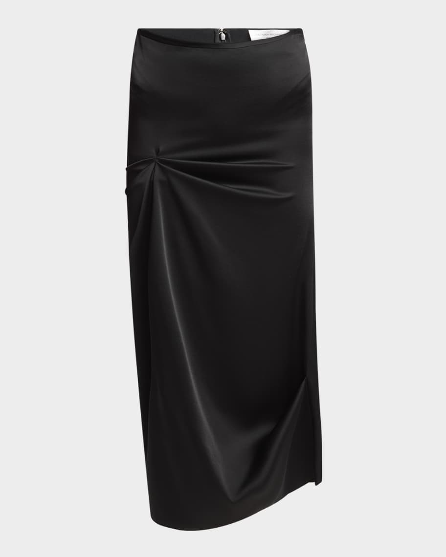 Victoria Beckham Draped Pleat Satin Midi Skirt | Neiman Marcus