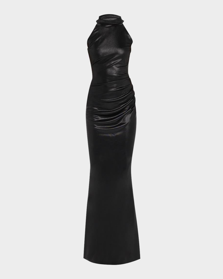 Chiara Boni La Petite Robe Hudrix Draped Mock-Neck Halter Column Gown ...