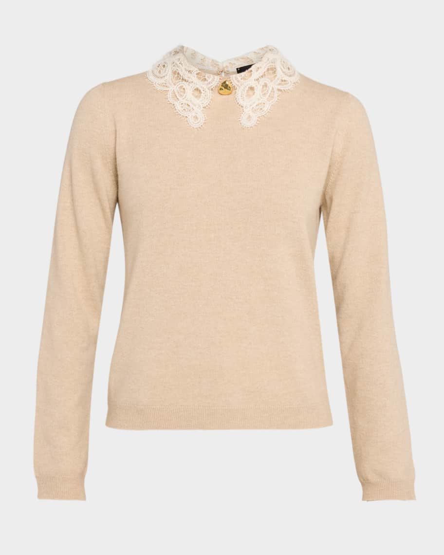 ♡FABIANA FILIPPI♡ニットベージュ40♡ FABIANA FILIPPI Fine Knit Lace-Collar Sweater | Neiman Marcus
