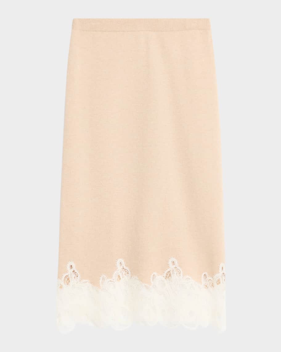 FABIANA FILIPPI Straight Lace-Hem Knit Midi Skirt | Neiman Marcus