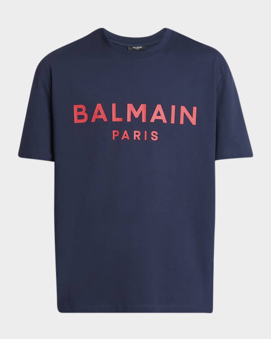 Balmain Men's Cotton Logo Crewneck T-Shirt | Neiman Marcus
