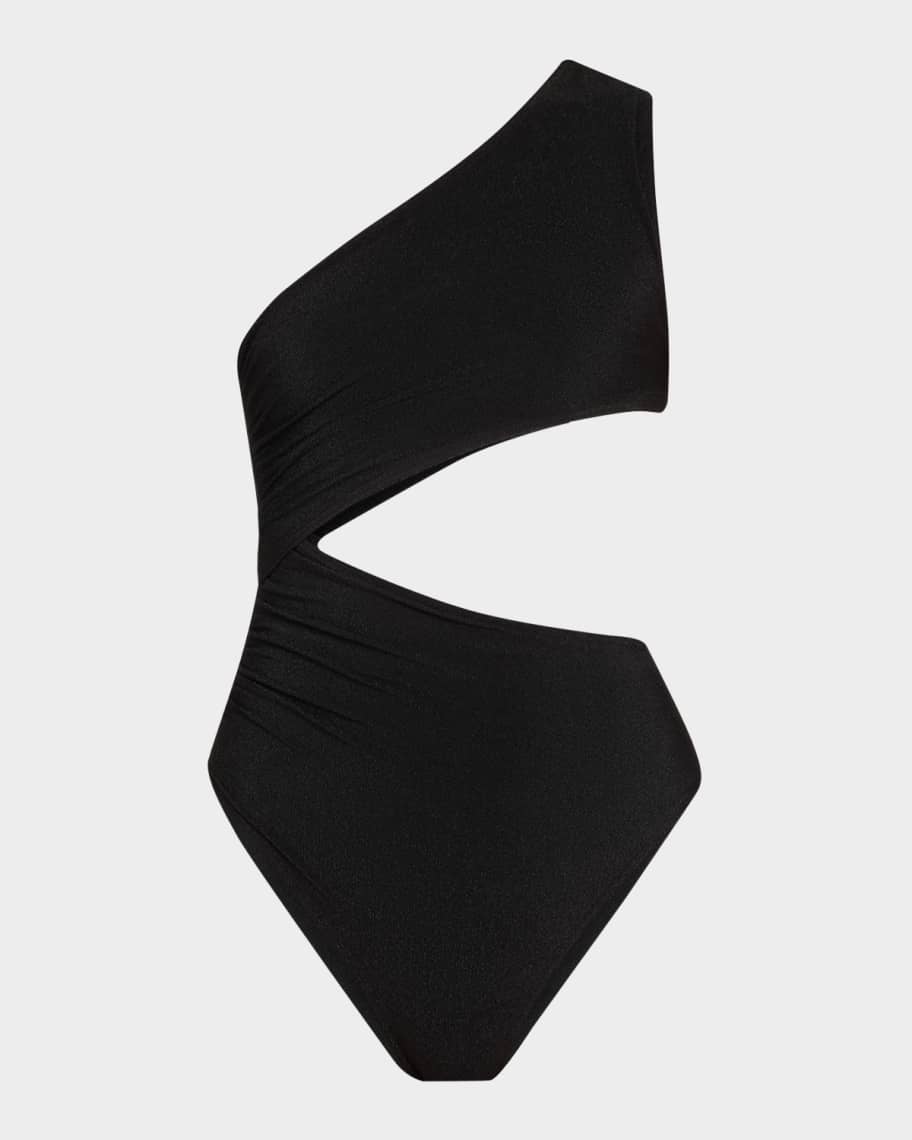 Balmain Crinkle Crepe Asymmetric One-Piece Swimsuit | Neiman