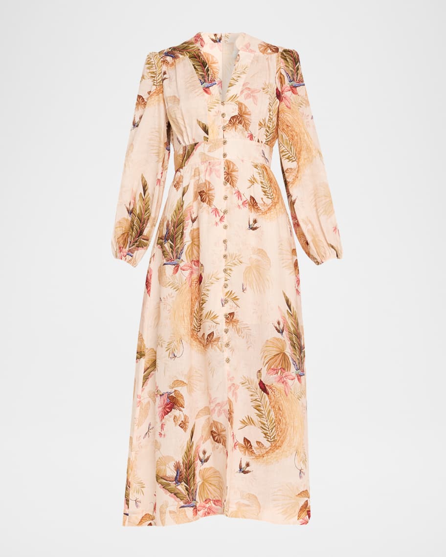 Ascension Plunge Linen Midi Dress - Zimmermann, 0