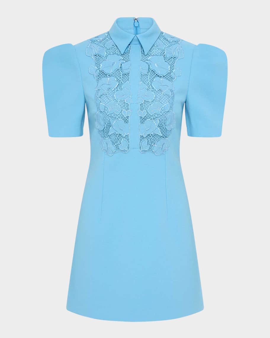 REBECCA VALLANCE Skye Puff-Sleeve Embroidered Lace Mini