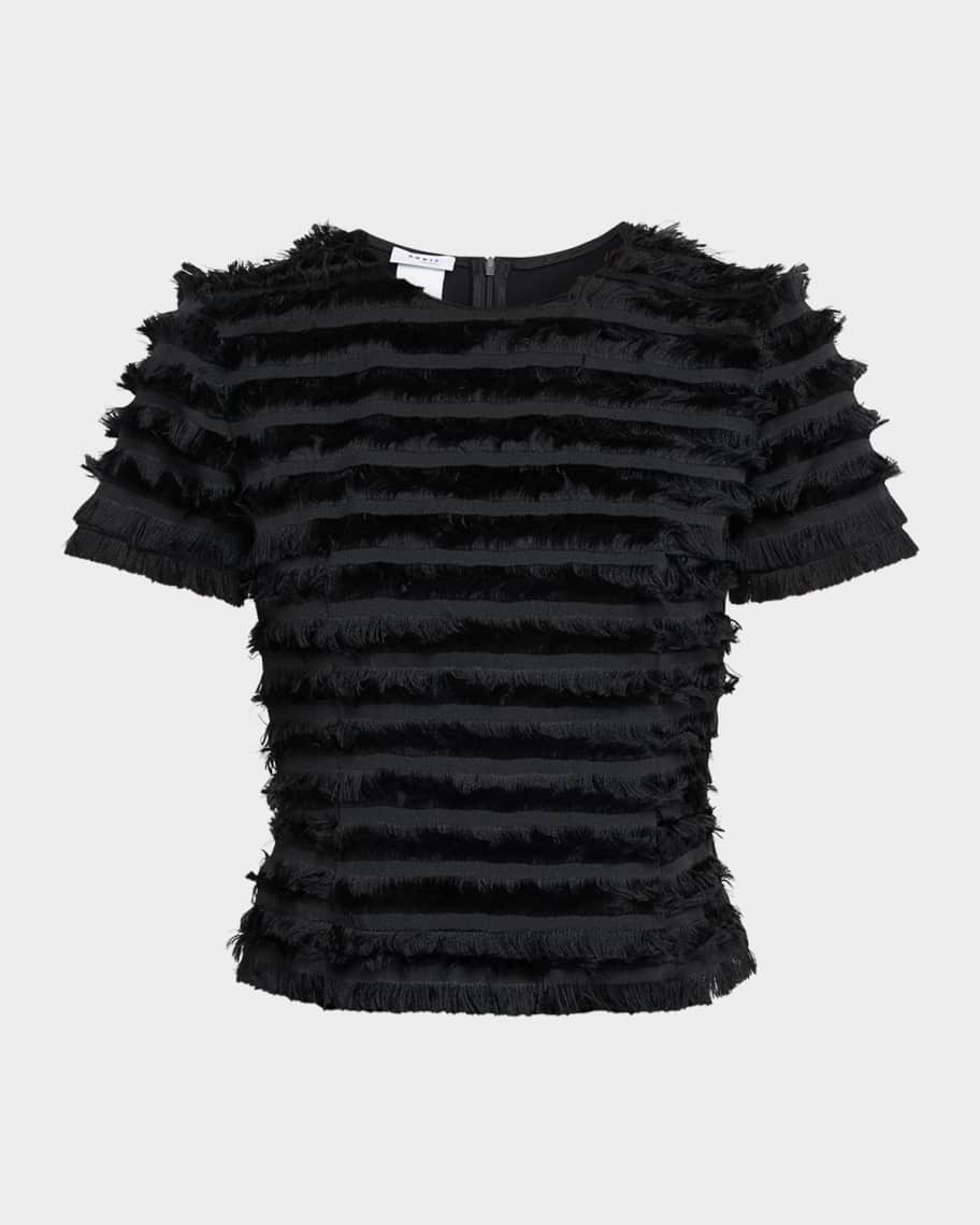 トップス Acka fringe short knit Akris punto Striped Fringe Short-Sleeve Fitted Top | Neiman Marcus