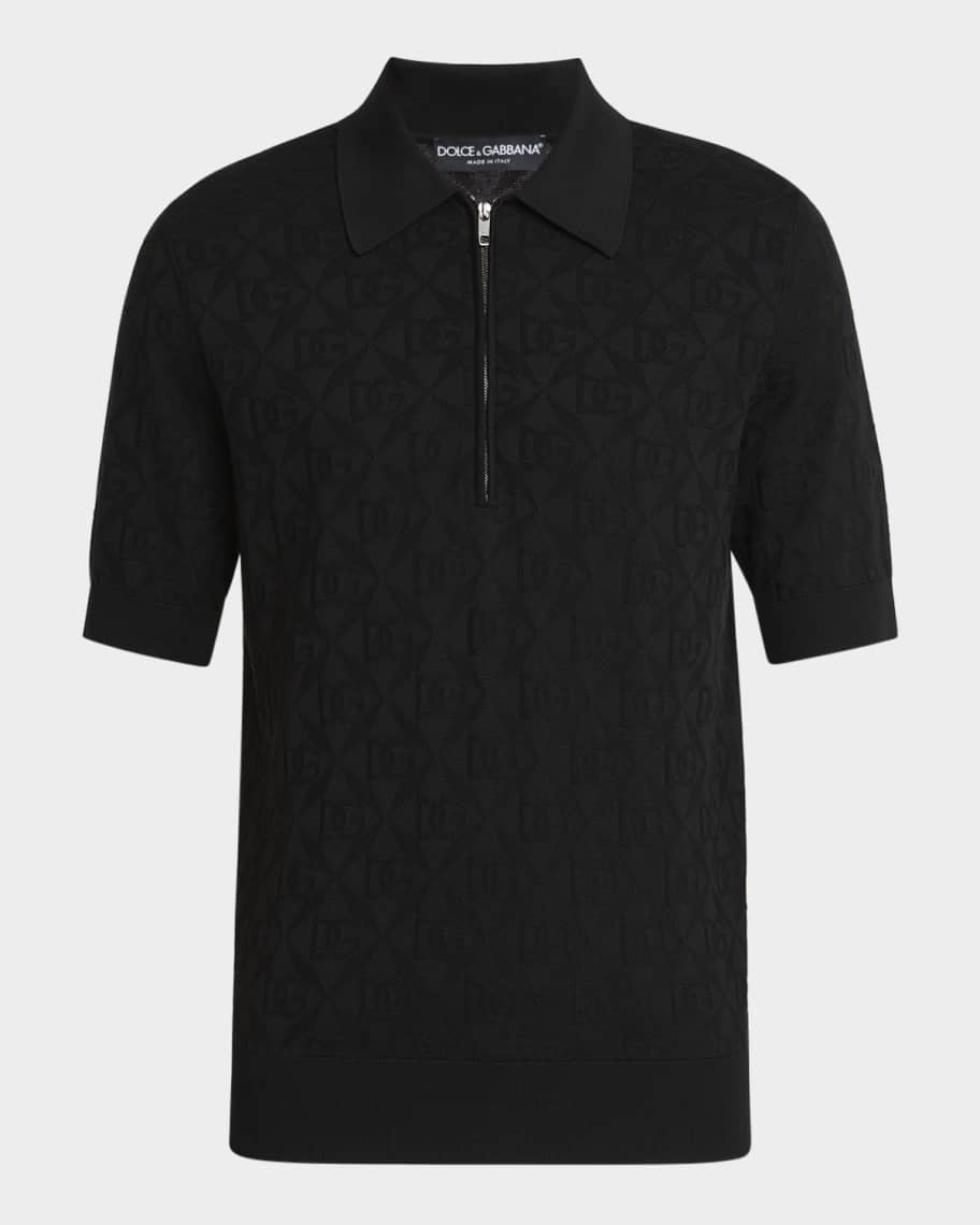 Dolce&Gabbana Men's DG Jacquard Quarter-Zip Polo Shirt | Neiman Marcus