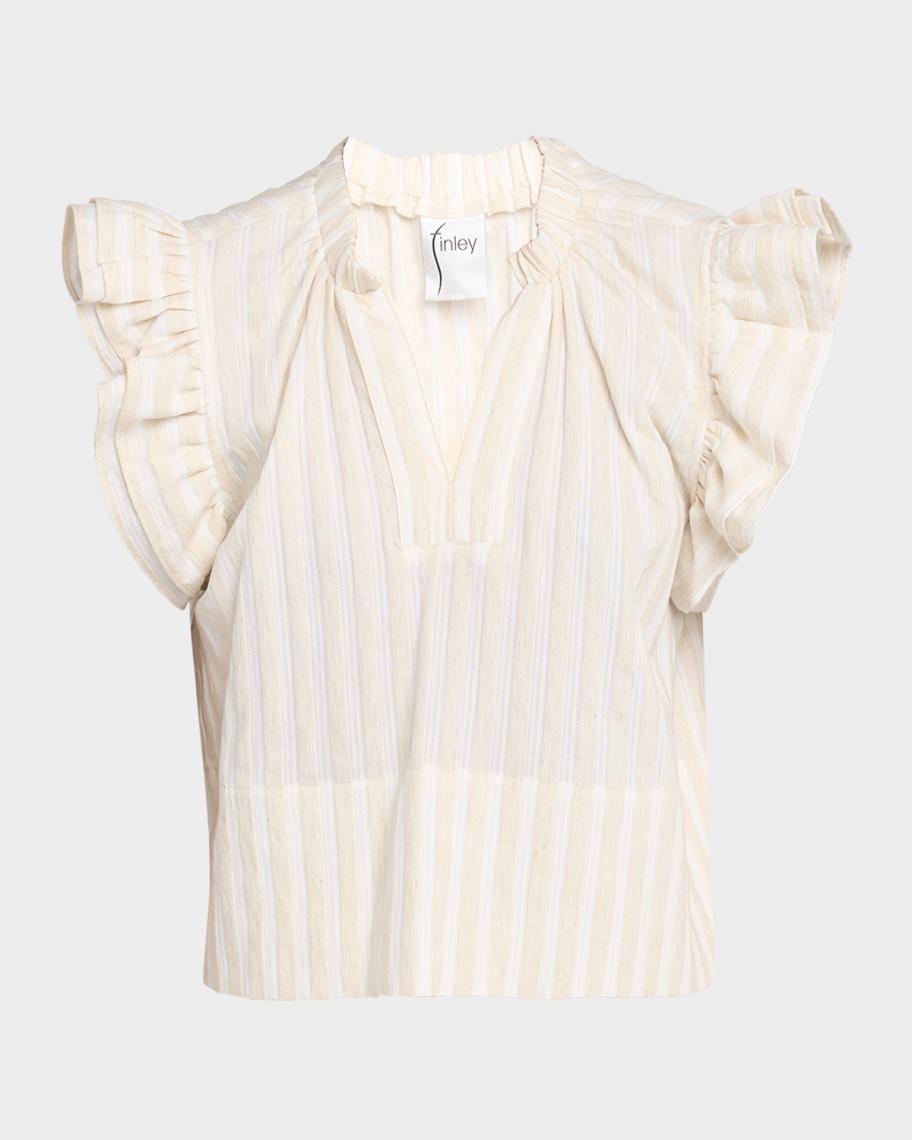 Finley Remy Texture-Striped Ruffle Top | Neiman Marcus