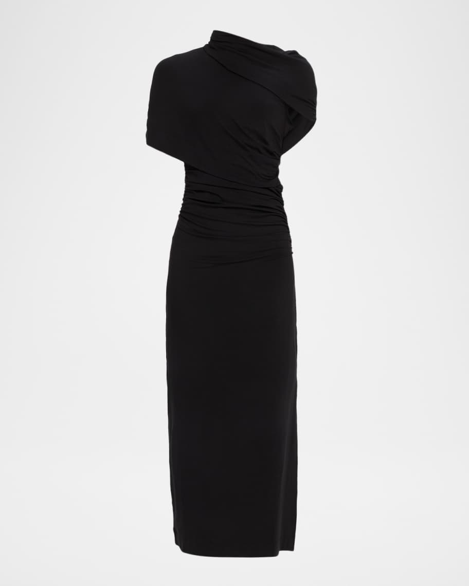 Reiss Azure Ruched Mock-Neck Midi Dress | Neiman Marcus