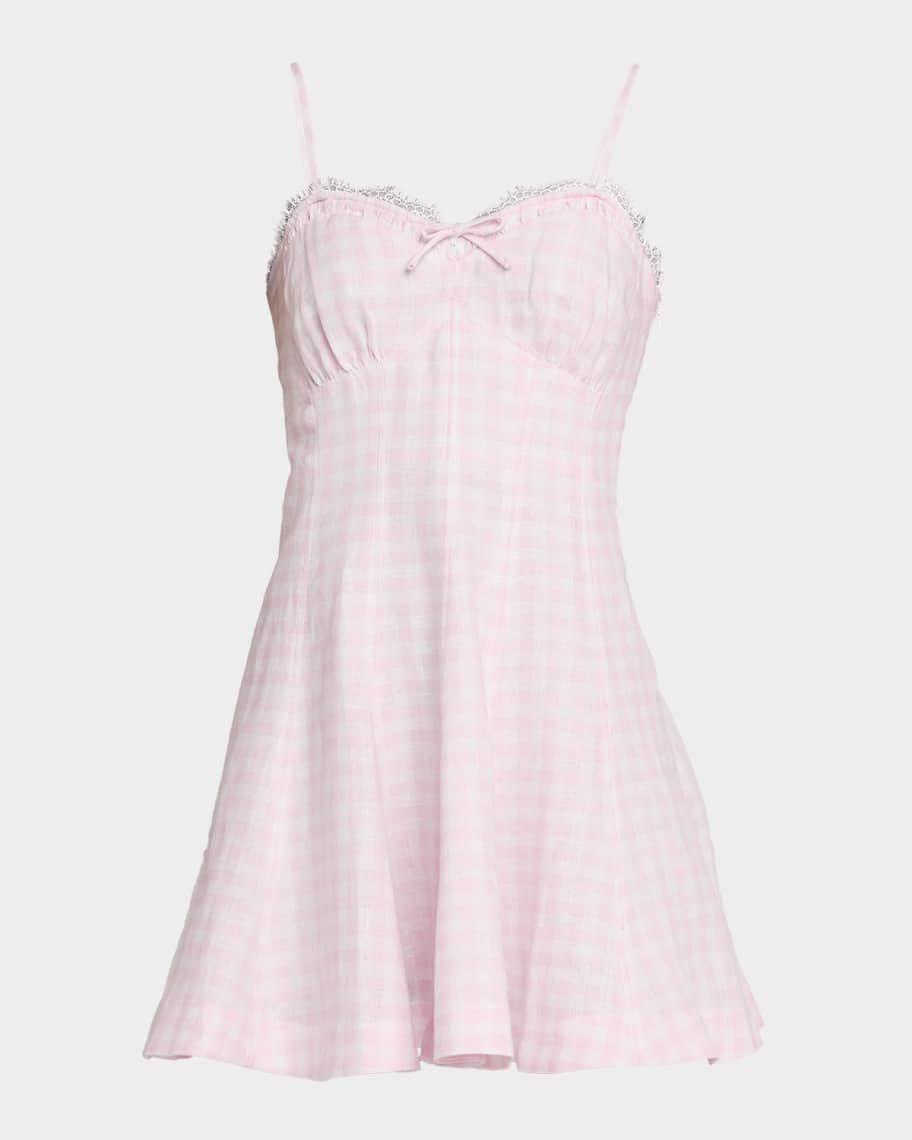 LoveShackFancy Shai Linen Gingham Mini Dress | Neiman Marcus