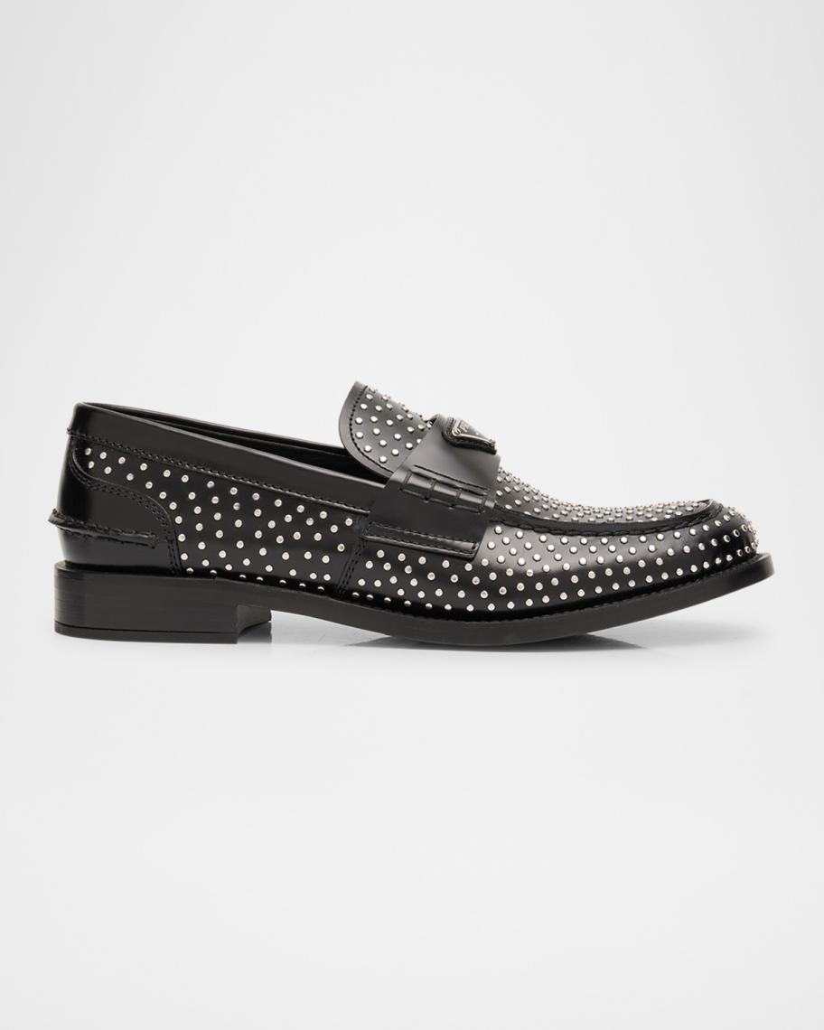 Prada Spazzolato Leather Studded Loafers | Neiman Marcus display picture 1