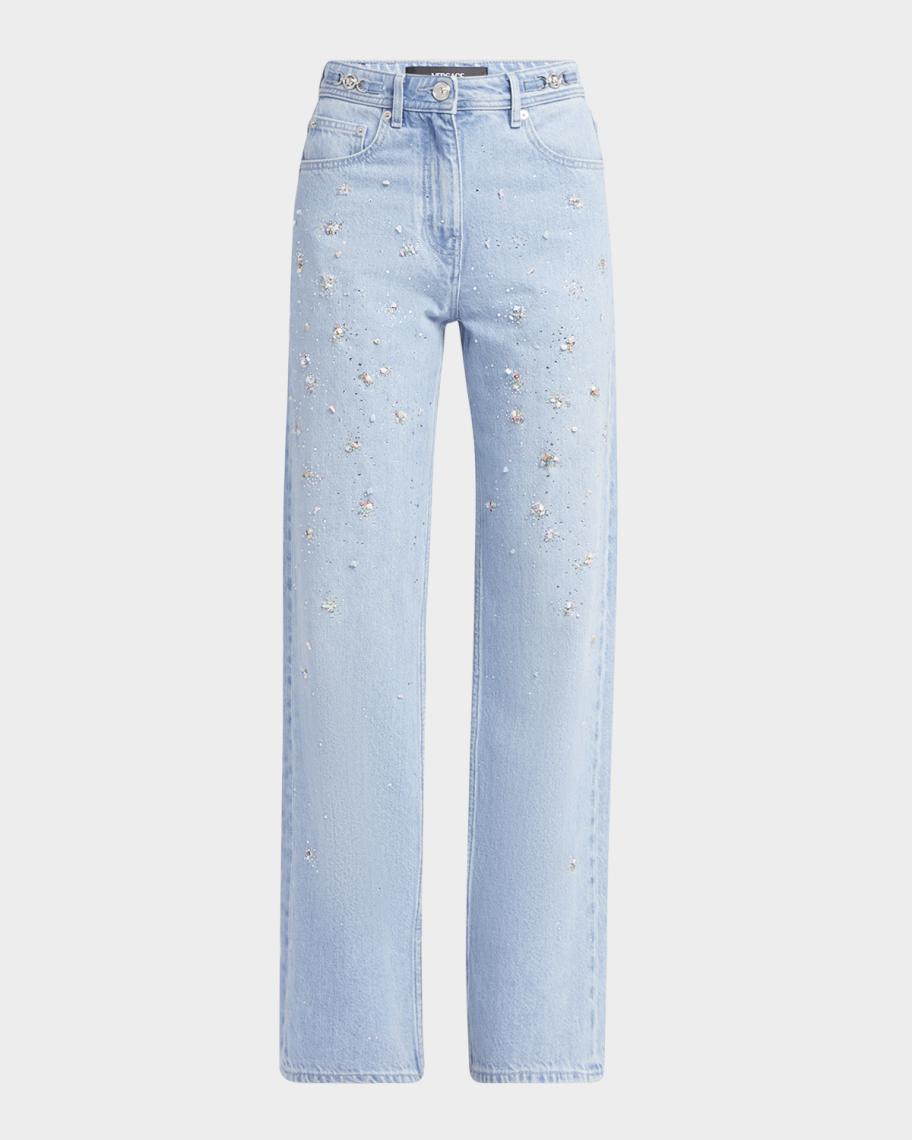 Versace Embellished Straight-Leg Jeans | Neiman Marcus