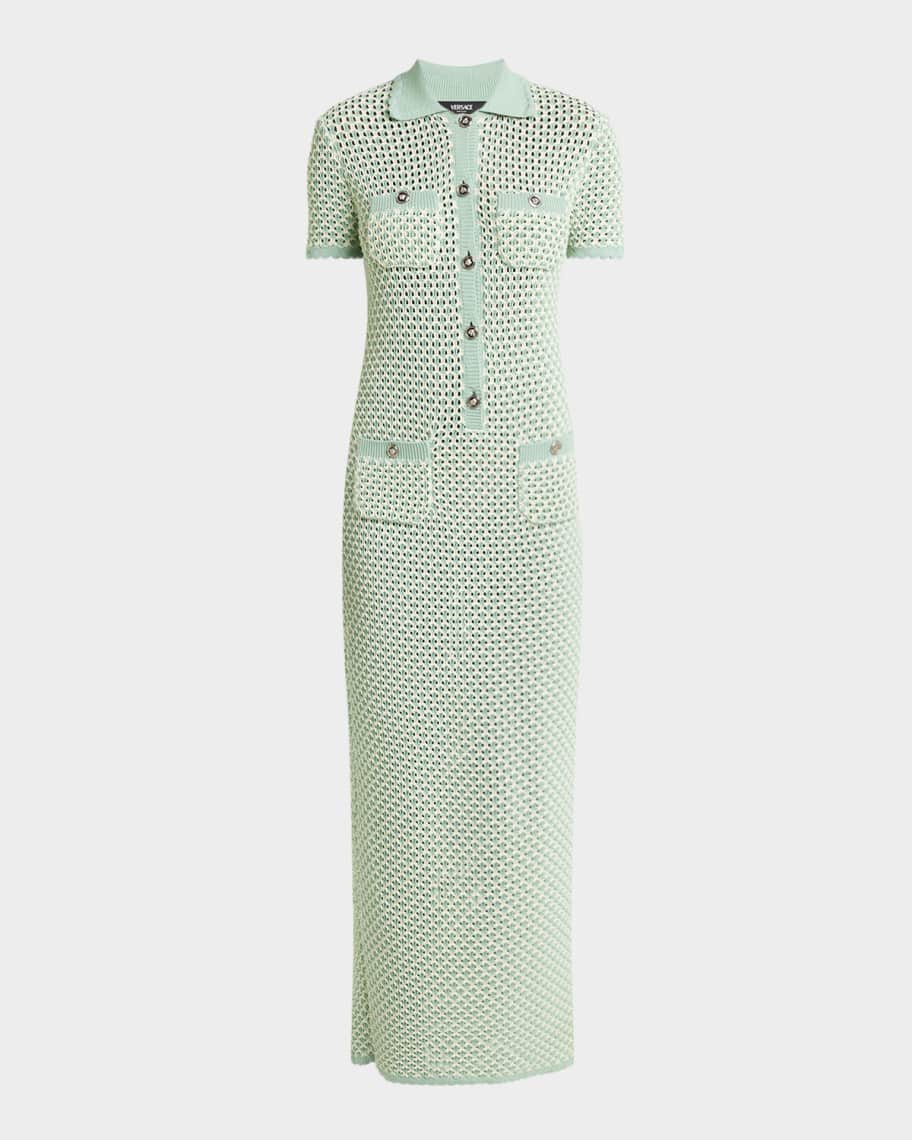 Versace 4-Pocket Short-Sleeve Crochet Maxi Polo Dress