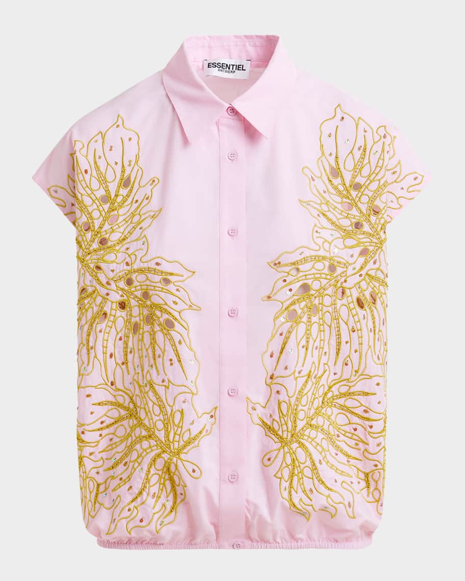 Essentiel Antwerp Hebraska Embroidered Button-Front Shirt | Neiman Marcus