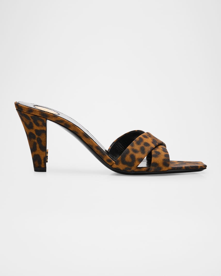 Saint Laurent ジル ミュール Saint Laurent Jill Leopard Crisscross Mule Sandals | Neiman