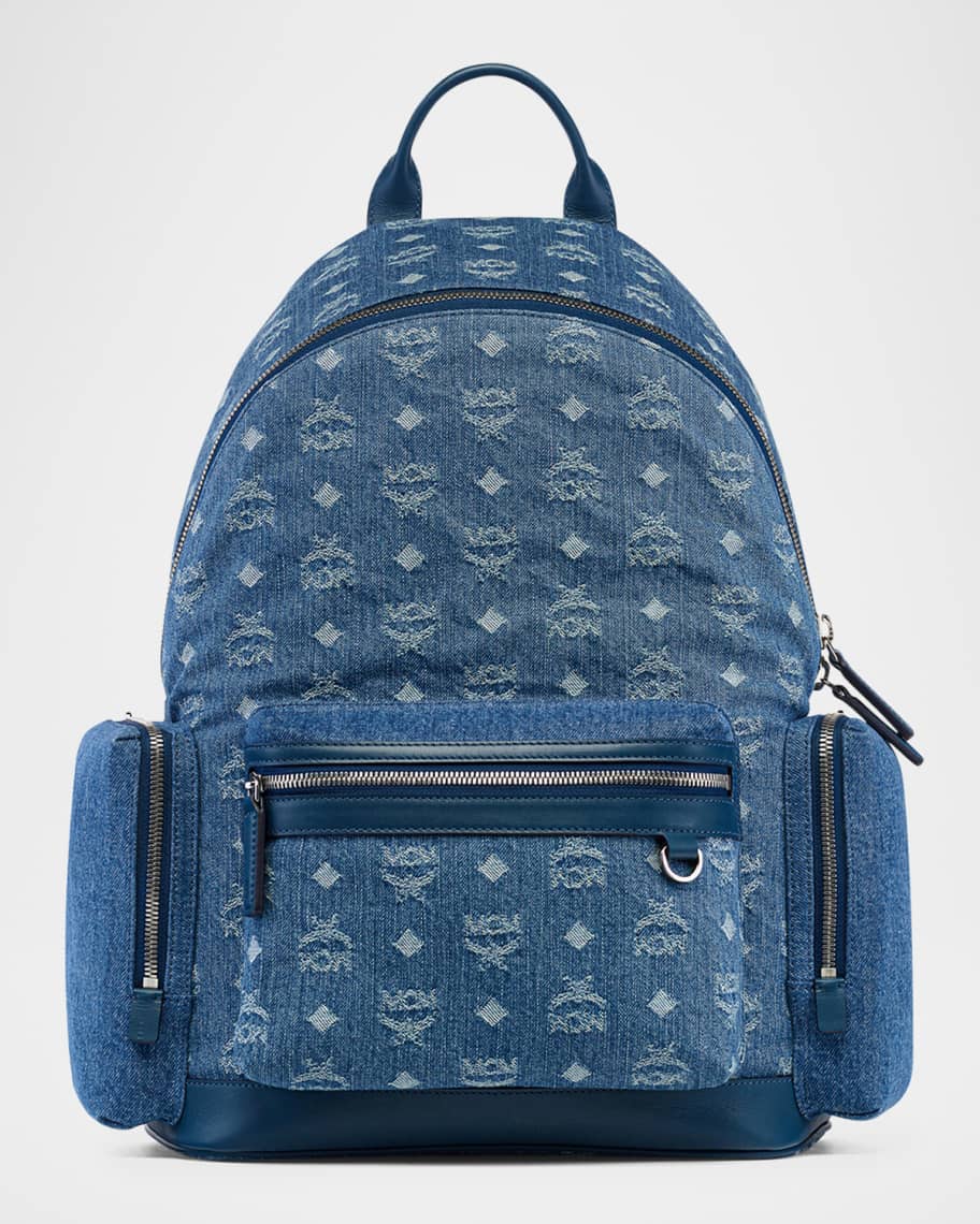 MCM バックパック リュック ミディアム ノベルティチャーム付き MCM Men's Stark Medium Denim Monogram Backpack | Neiman Marcus