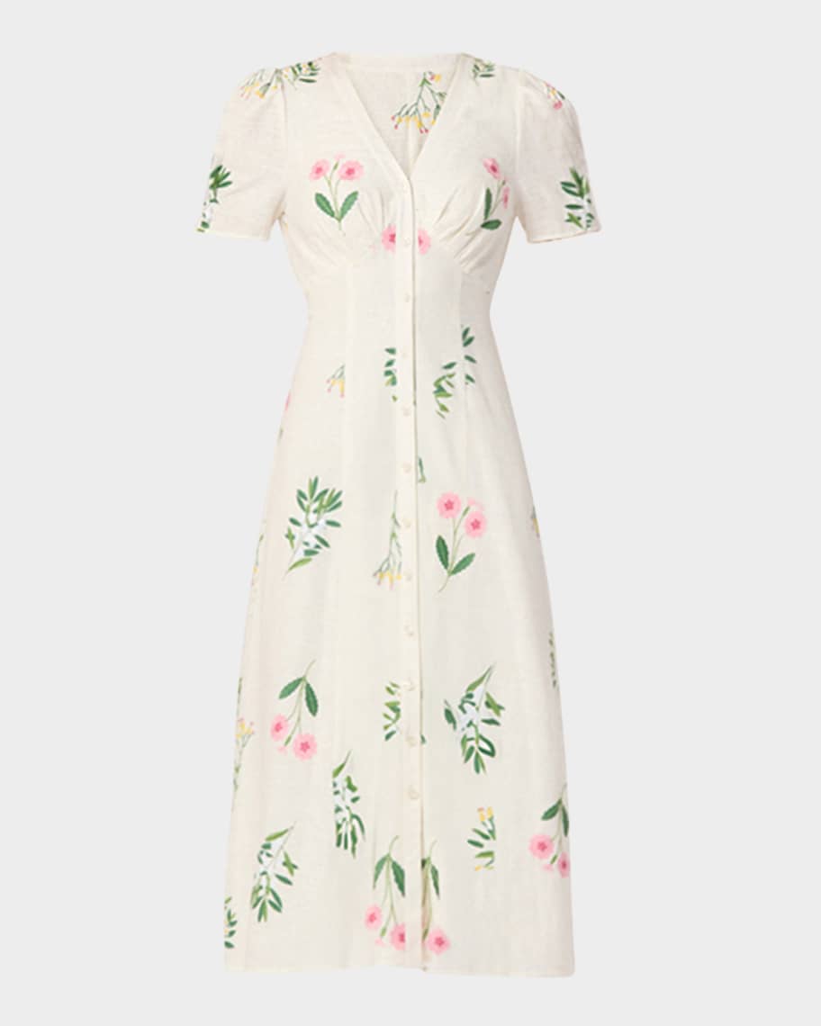 Corrina Floral-Embroidered Empire Midi Dress