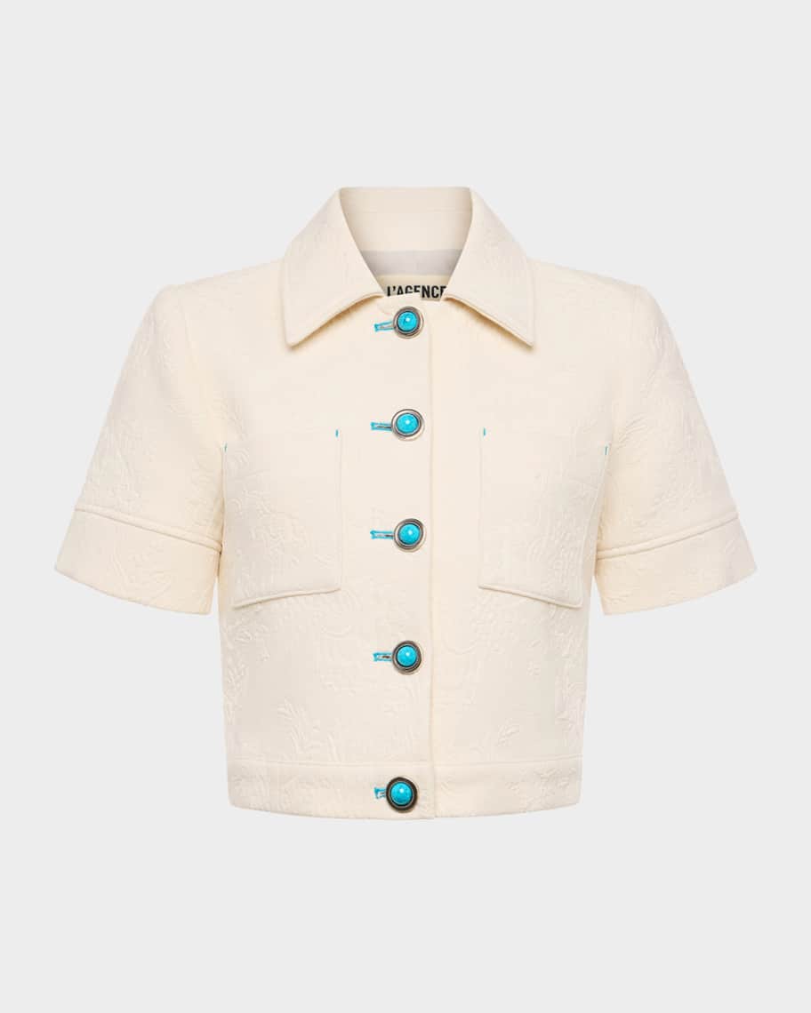 L'Agence Chita Floral Embossed Short-Sleeve Jacket | Neiman Marcus