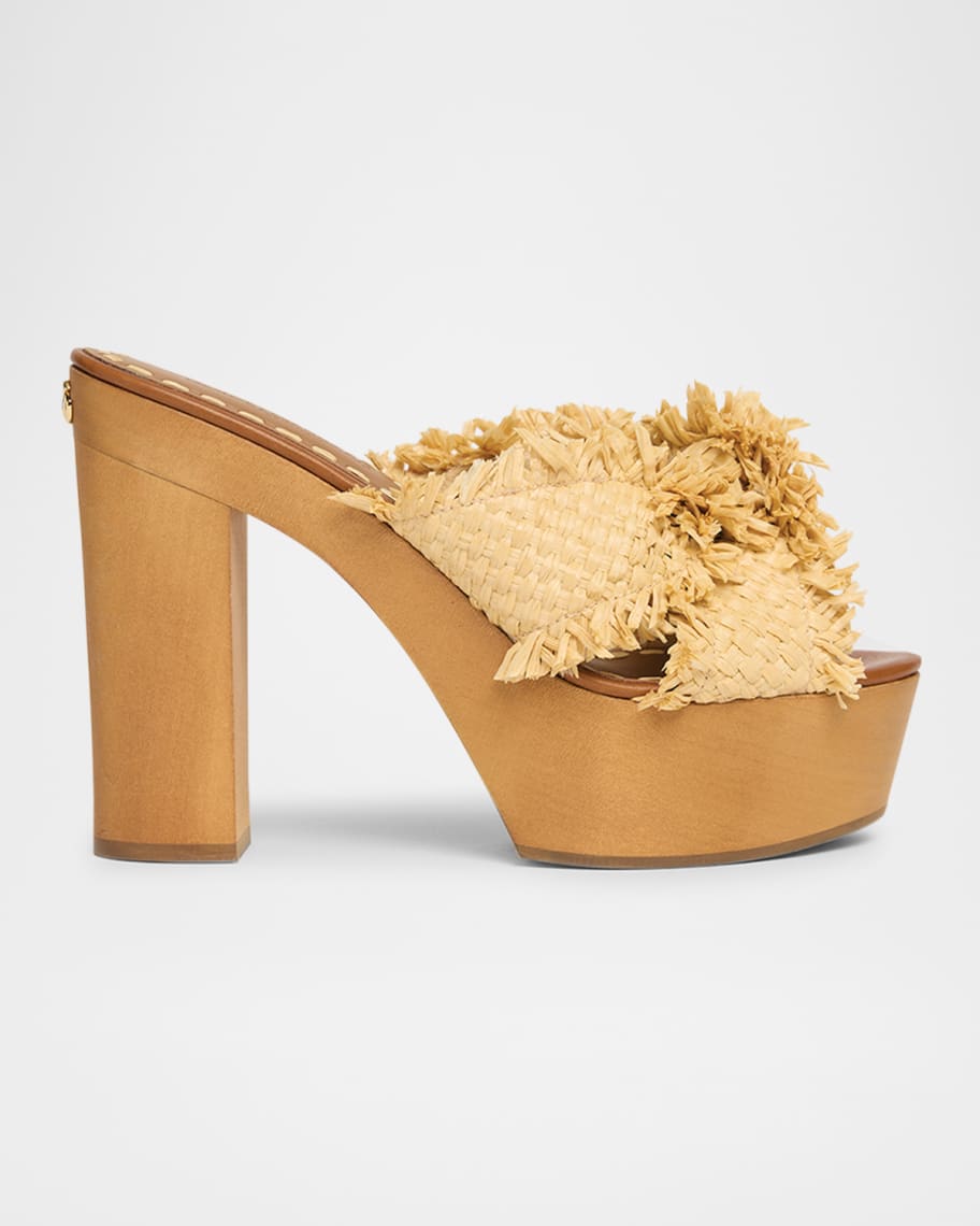 Dolce&Gabbana Knotted Crossover Raffia Platform Sandals | Neiman
