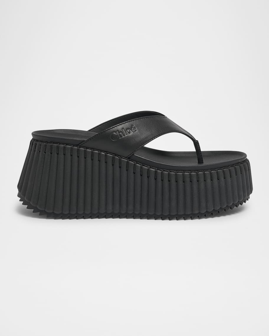 【Chloe】Nama 80 leather platform sandals（送料込み） Nama 80 leather platform thong sandals in brown - Chloe