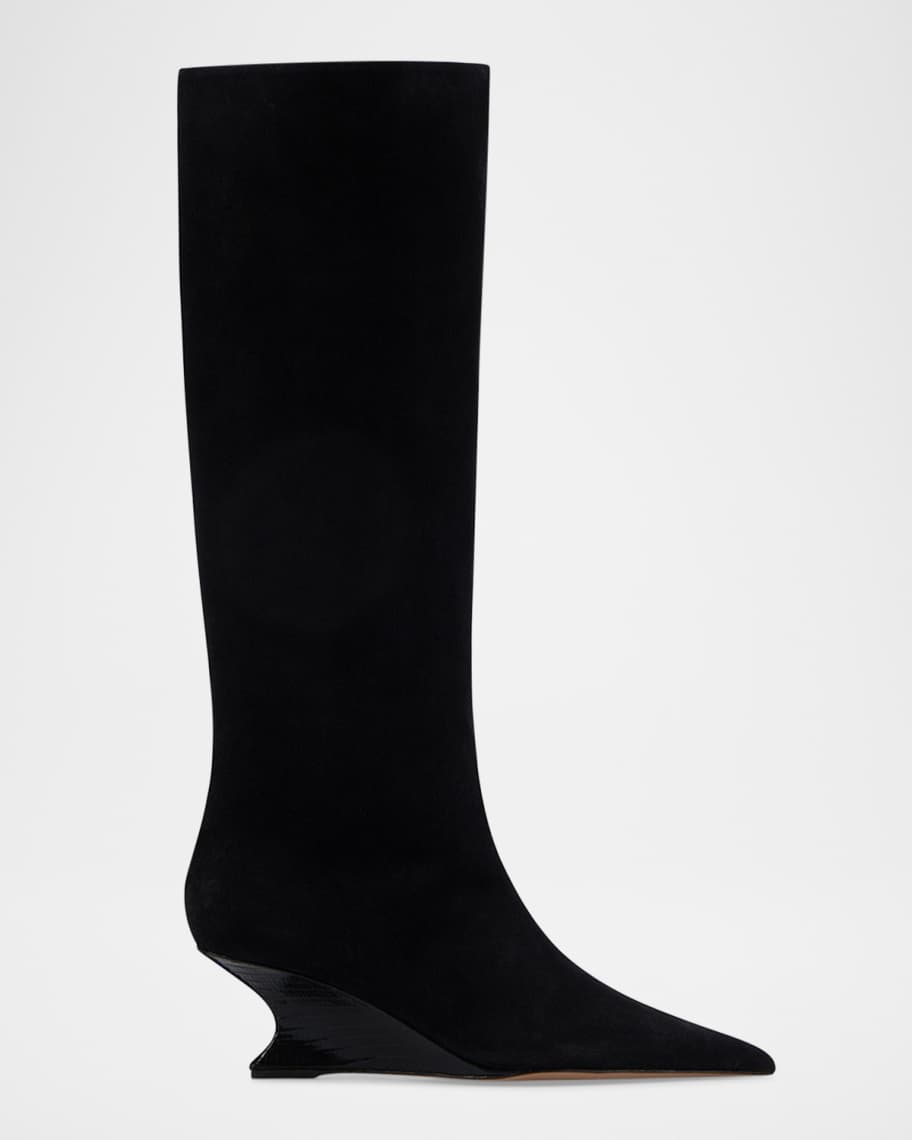 ロングブーツ PARIS TEXAS BLACK LEATHER NINA BOOTS Nina 105 suede knee-high boots in black - Paris Texas