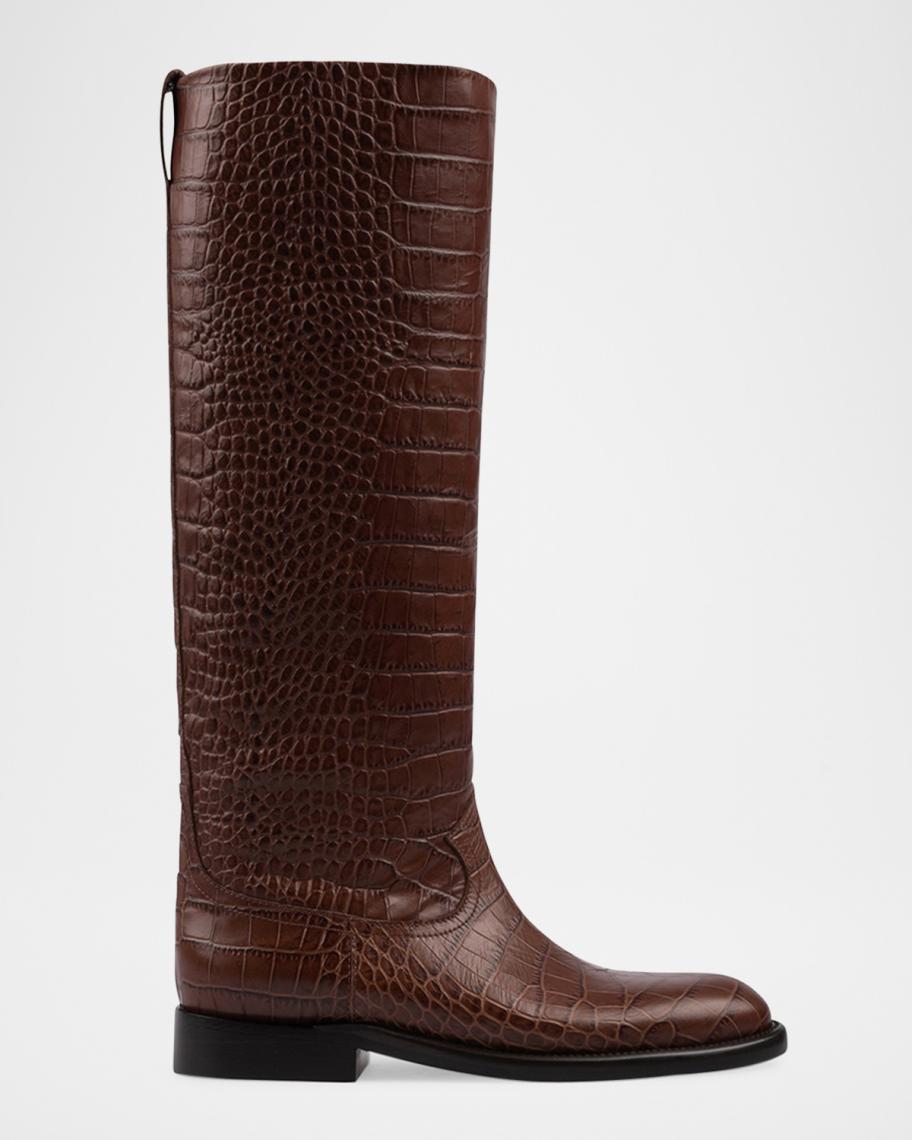 Paris Texas Montana Croc-Embossed Leather Riding Boots | Neiman Marcus