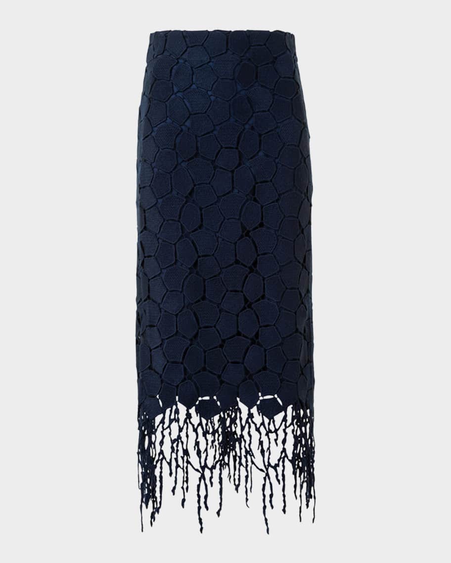 Akris Broken Stone Guipure Fringed Midi Pencil Skirt | Neiman Marcus
