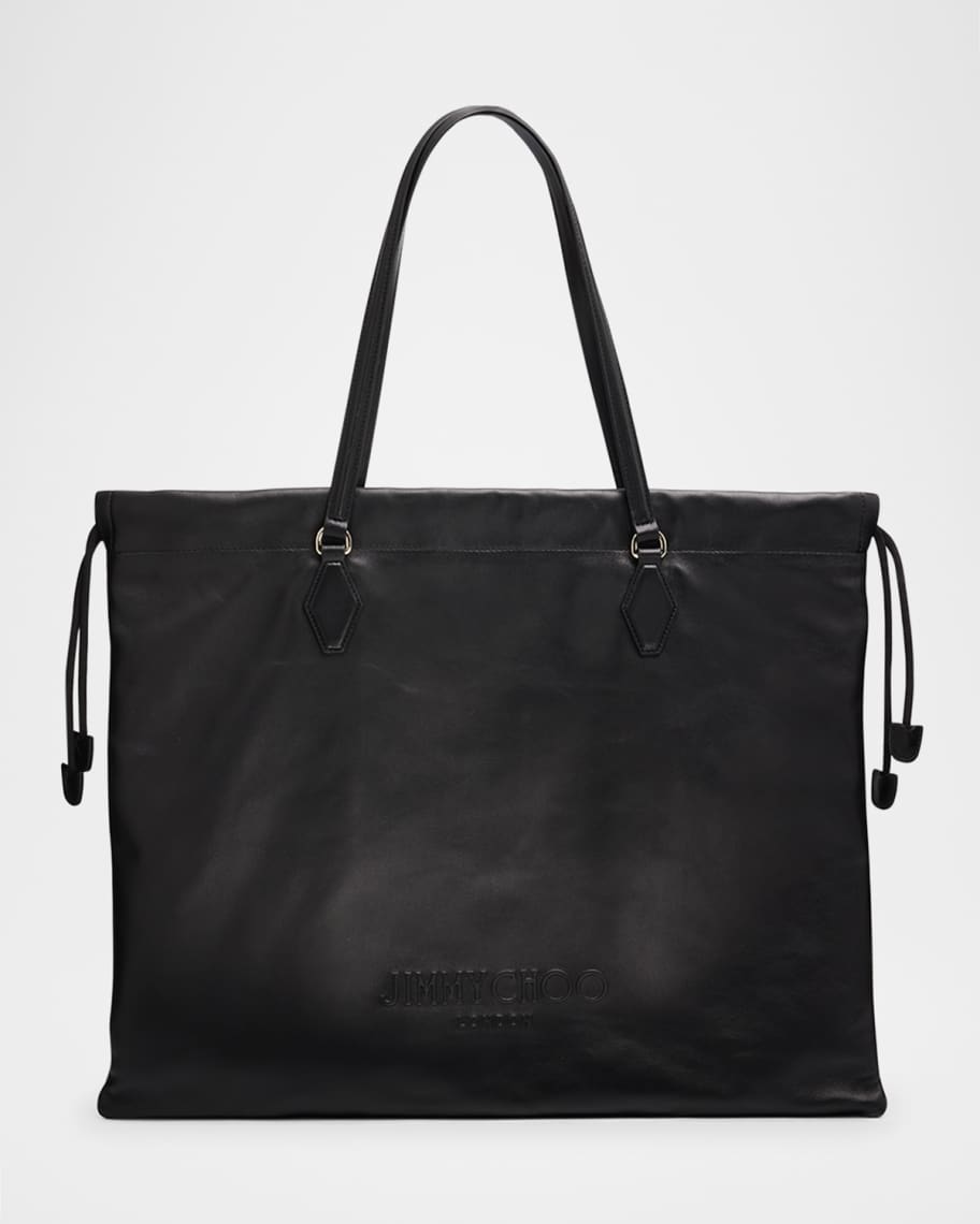 JIMMY CHOO＊Drawstring Tote L ナッパレザー トートバッグ Drawstring Tote L |Black Nappa Leather Drawstring Tote with