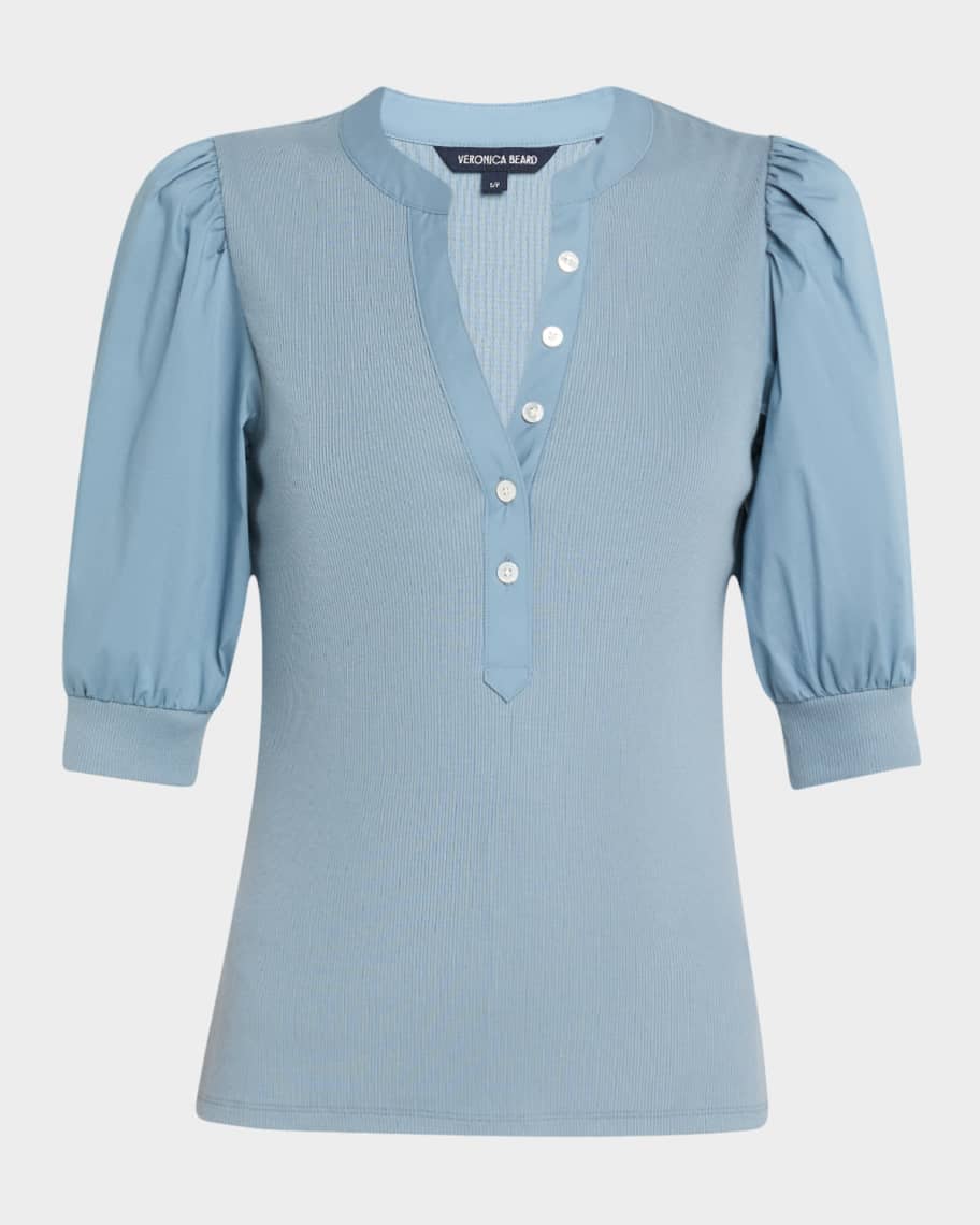 Veronica Beard Franchi Floral Embellished Puff Sleeve Top
