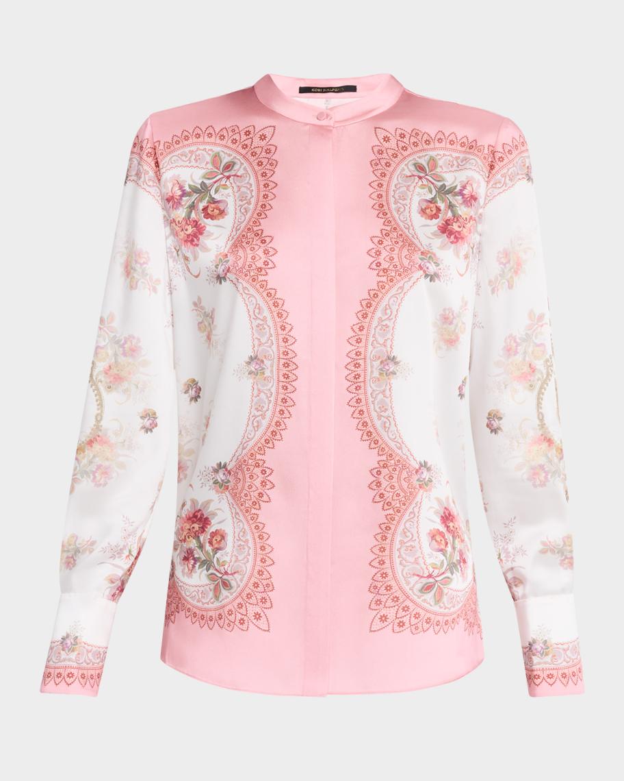 Kobi Halperin Juliette Colorblock Floral-Print Blouse | Neiman Marcus