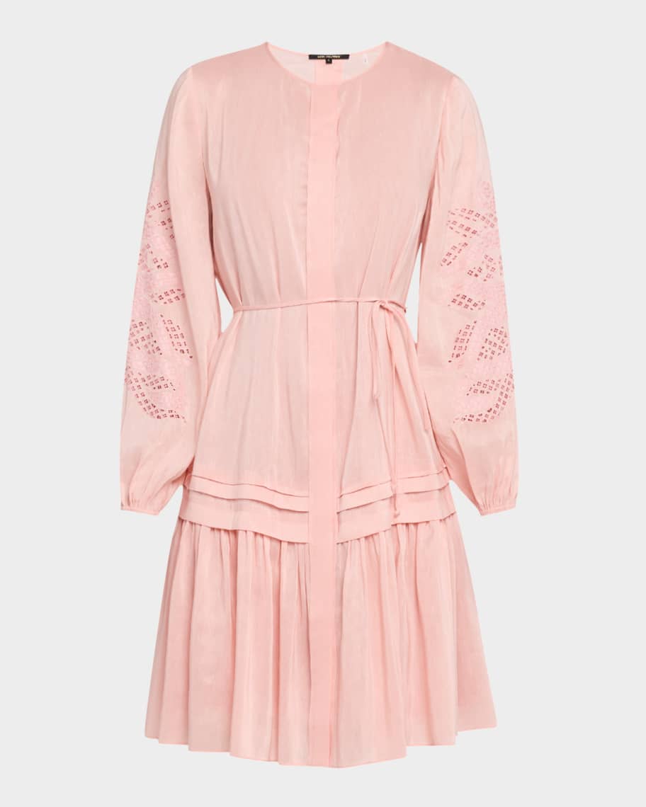 kobi halperin pink dress $498 Kobi Halperin Dress 100% Silk Pink Cold-Shoulder Long bishop sleeves  Sz S