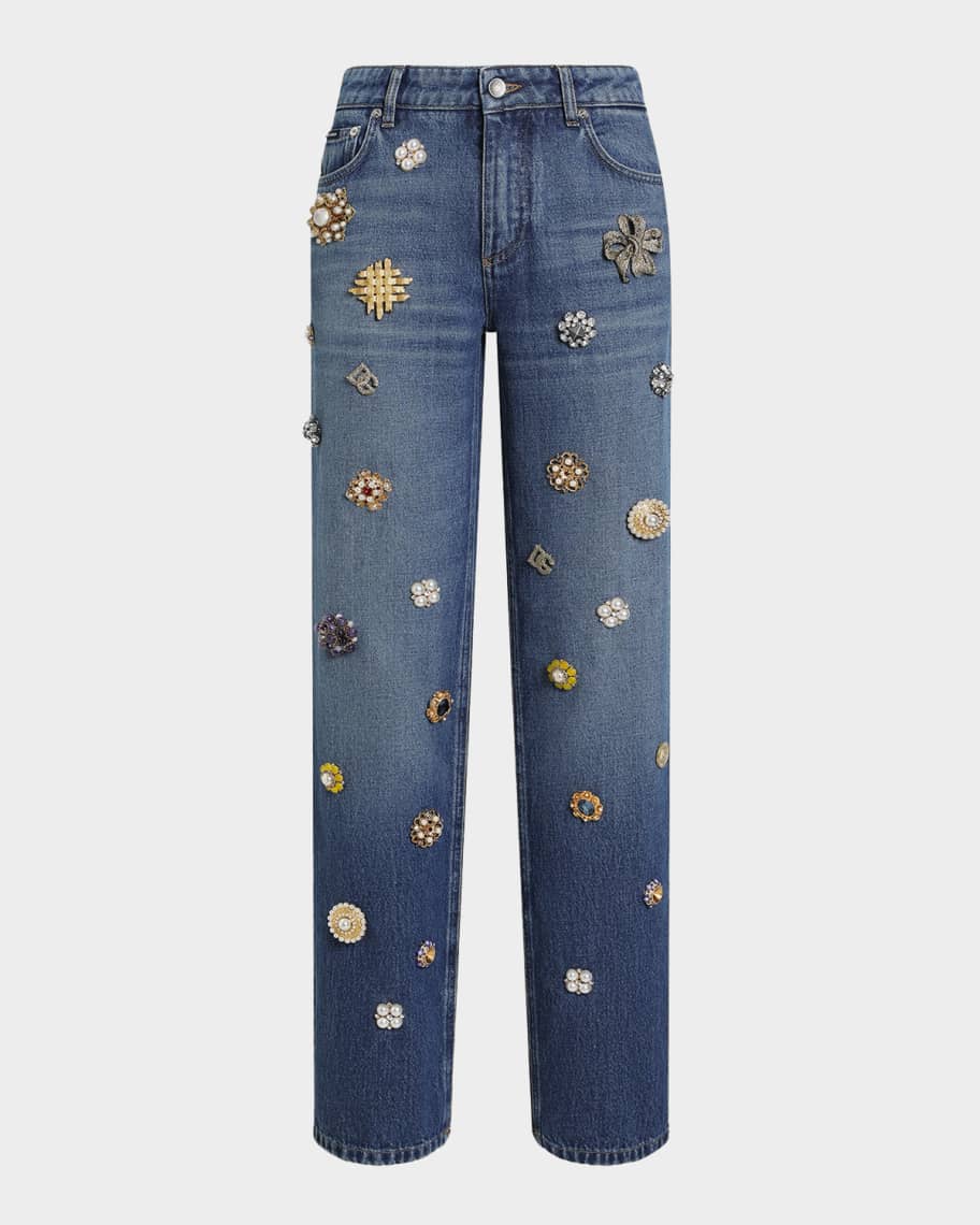 Dolce&Gabbana Adon Tavex Embellished Straight-Leg Jeans | Neiman