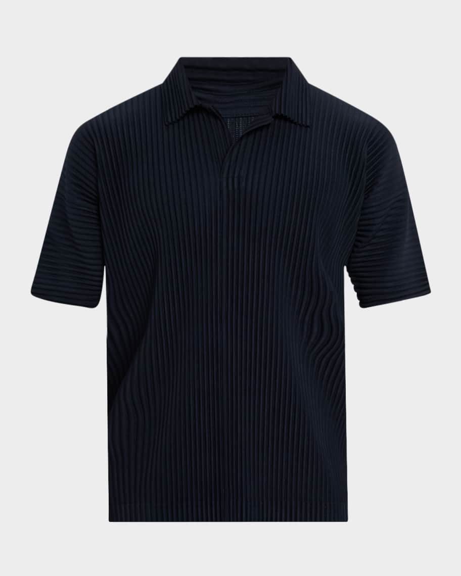 Homme Plisse Issey Miyake Men's Pleated Johnny Collar Polo Shirt