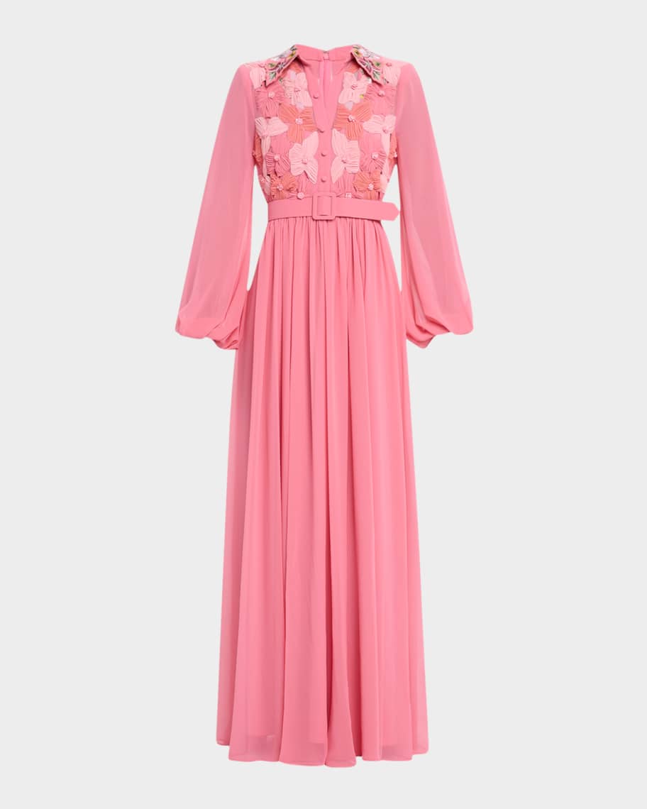 green emerald velvet dress Embroidered Lace Shirt Dress with Sash by Badgley Mischka main image 1