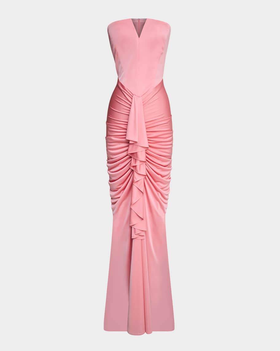 Et Ochs Selena Strapless Draped Glossy Jersey Gown, Pink, Women's, 2, Evening Formal Gala Gowns Mother of the Bride Groom Strapless Gowns