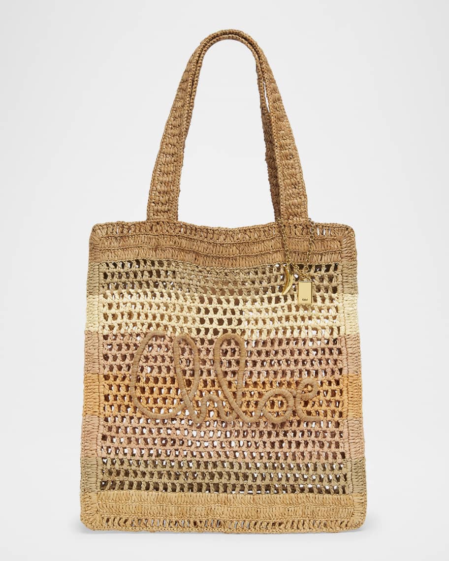 Chloe Summer Banana Tote Bag in Striped Crochet Paper and