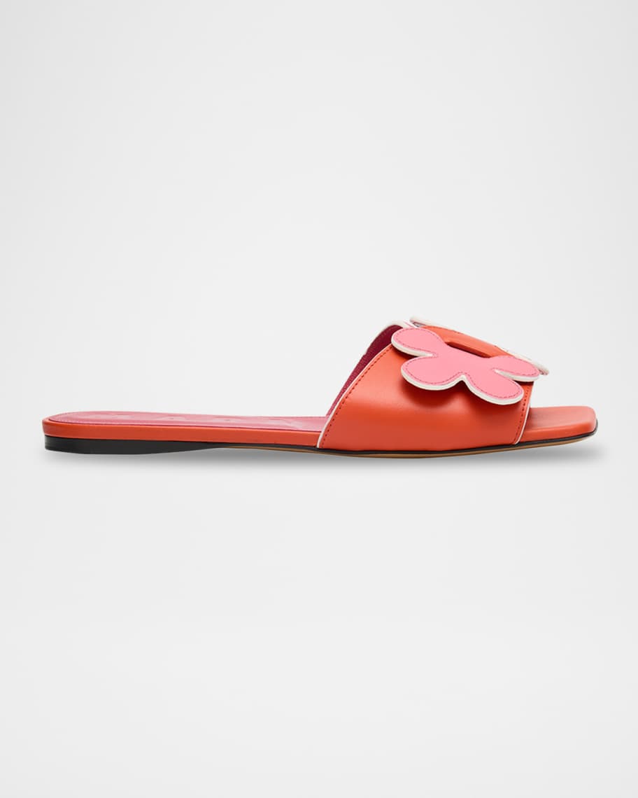 Marni Flower Leather Slide Sandals | Neiman Marcus