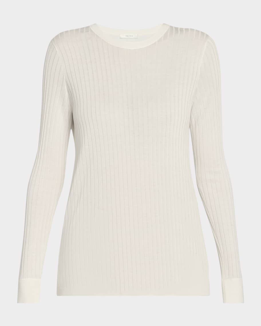 Tシャツ・カットソー [The Row] Keya Top in Silk and Viscose THE ROW Keya Rib Long-Sleeve Top | Neiman Marcus