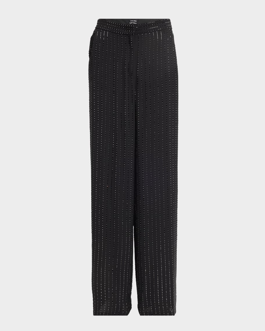 Giorgio Armani Crystal Pinstripe Straight-Leg Silk Trousers