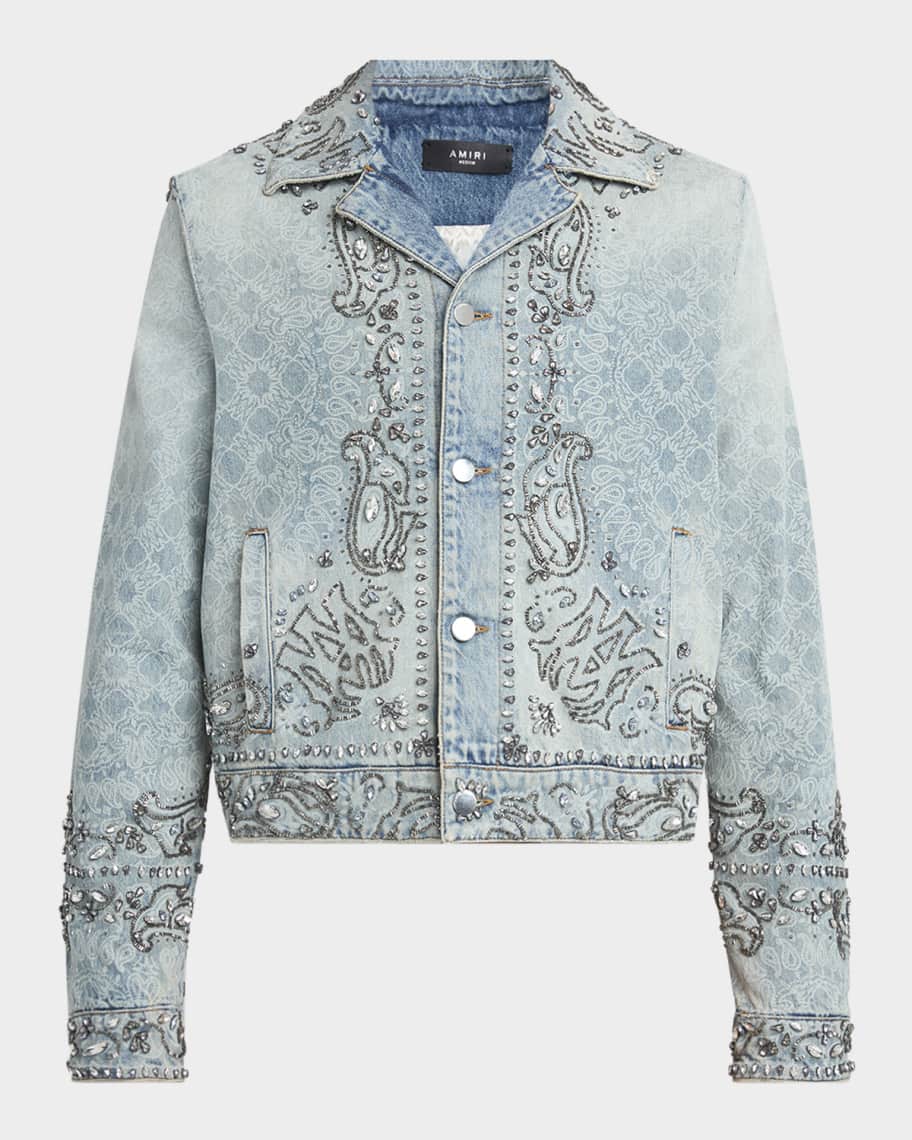 Amiri Men's Crystal Bandana Denim Jacket | Neiman Marcus