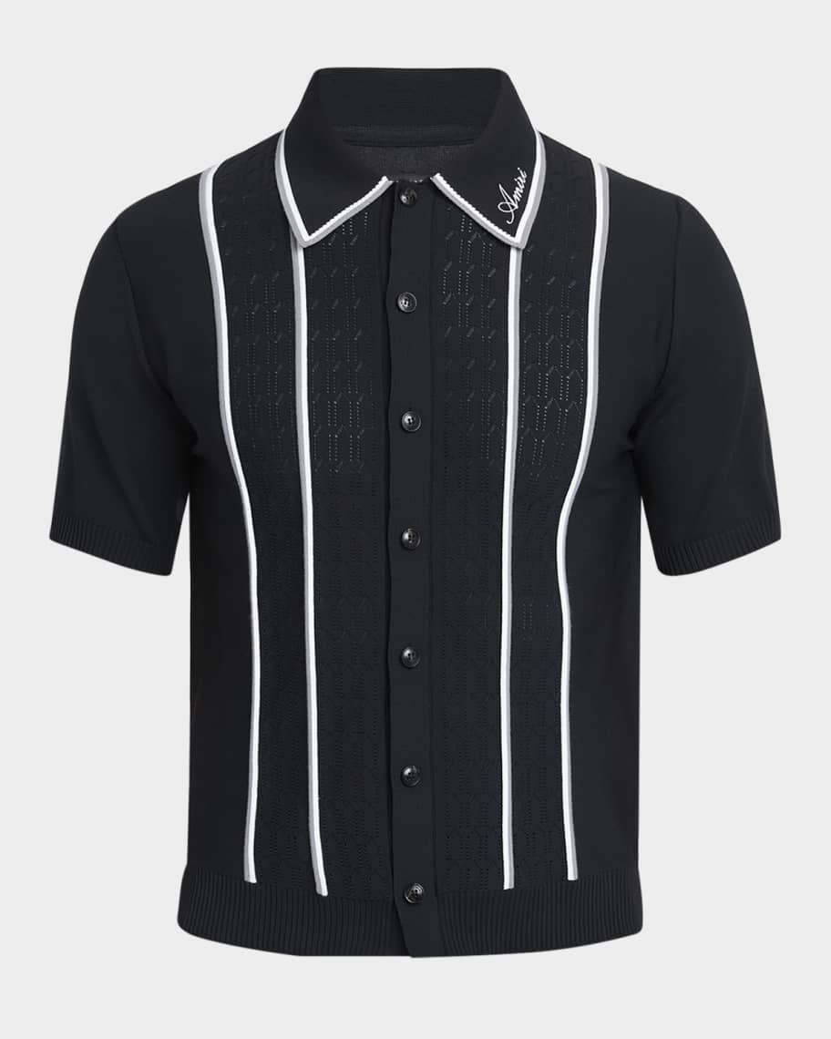 Tシャツ・カットソー AMIRI FW25 Amiri Script Stripe Shirt (AMKNIR1026 ASHLEY) Amiri Men's Button-Front Script Stripe Shirt | Neiman Marcus