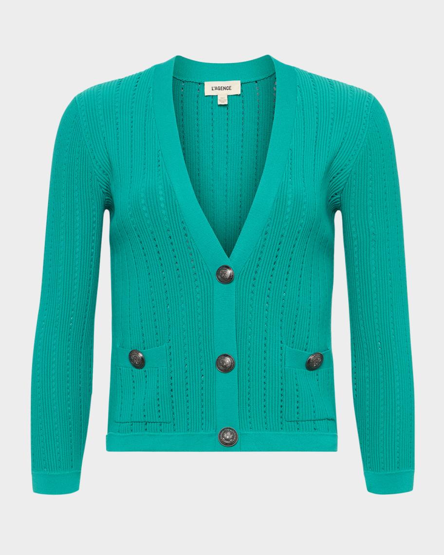L'AGENCE Irvin Pointelle Cropped Cardigan | Neiman Marcus