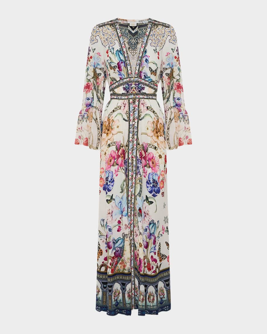 Monserrate Magic Shaped Waistband Ruffle-Sleeve Maxi Dress