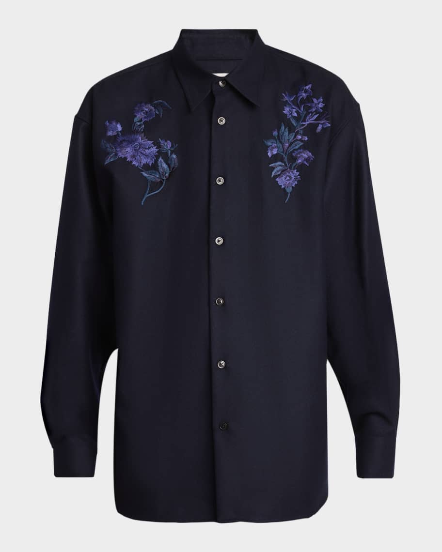 トップス DRIES VAN NOTEN CROOM EMBROIDERY SHIRT M Dries Van Noten Men's Croom Wool Floral Embroidered Sport Shirt