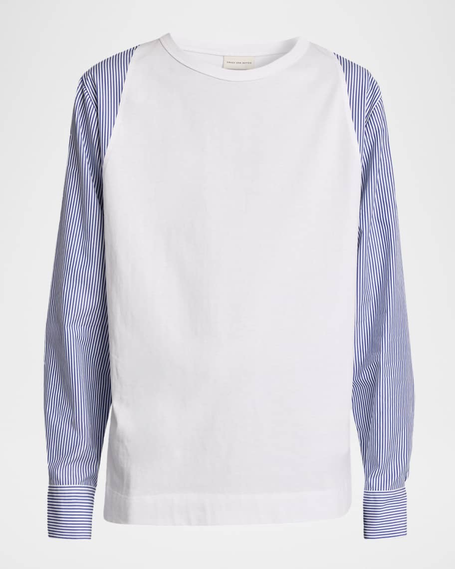 Dries Van Noten Men's Heston Hybrid Dress Shirt Long-Sleeve T