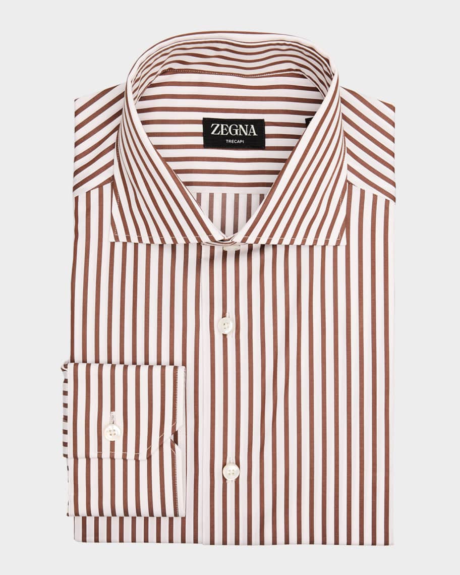 mens brown striped dress shirt Comfort Stretch Non-Iron Stripe Dress Shirt With Contrast Trim main image 1