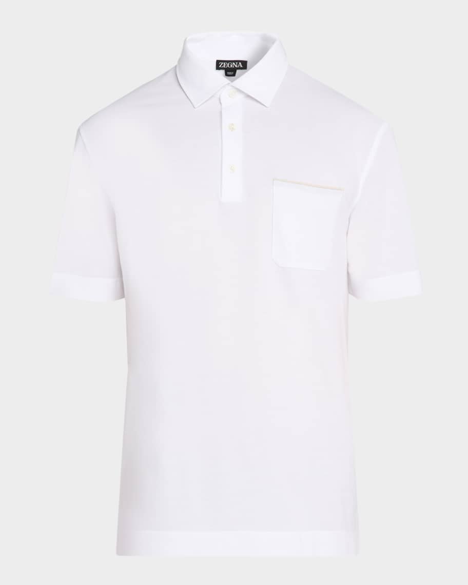 Tシャツ・カットソー ZEGNA FW25 COTTON POLO SHIRT WITH POCKET (UG392A2 G752B09) ZEGNA Men's Cotton Polo Shirt with Leather-Trim Pocket