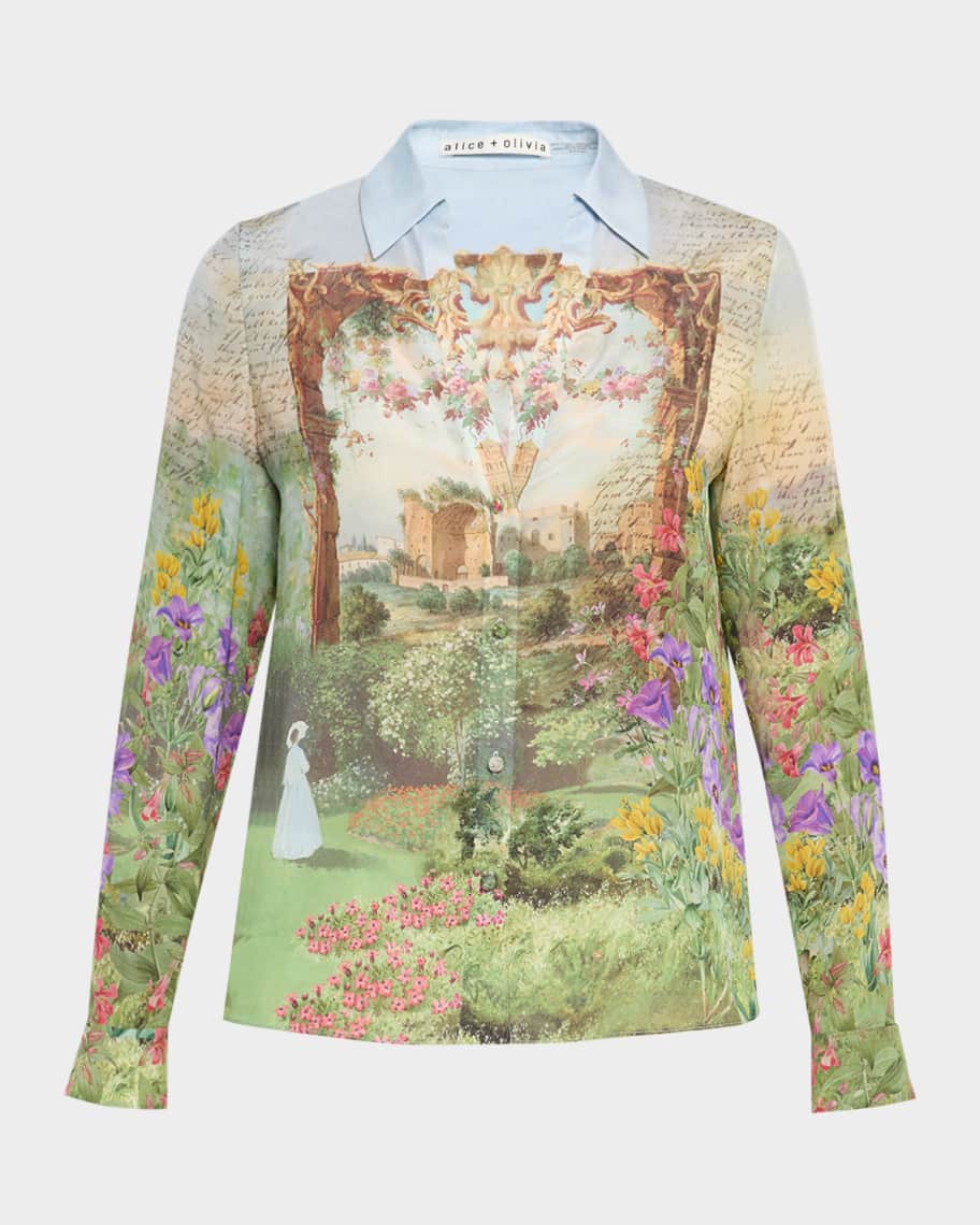 ALICE + OLIVIA Dusk to Dawn Eloise Button-Front Blouse | Neiman Marcus