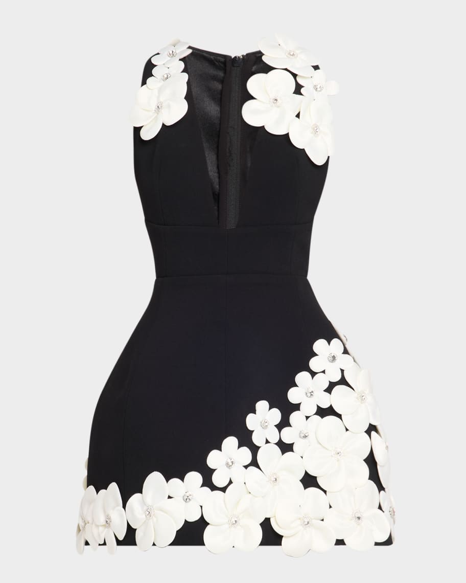 Bronx and Banco Estelle Deep V-Neck Floral Applique Mini Dress