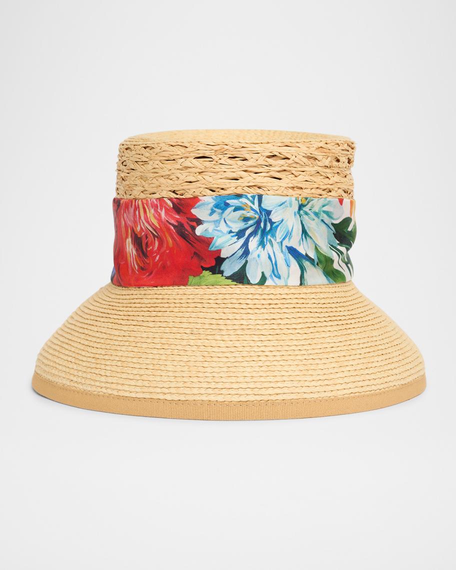 Dolce&Gabbana Raffia Bucket Hat With Silk Scarf | Neiman Marcus