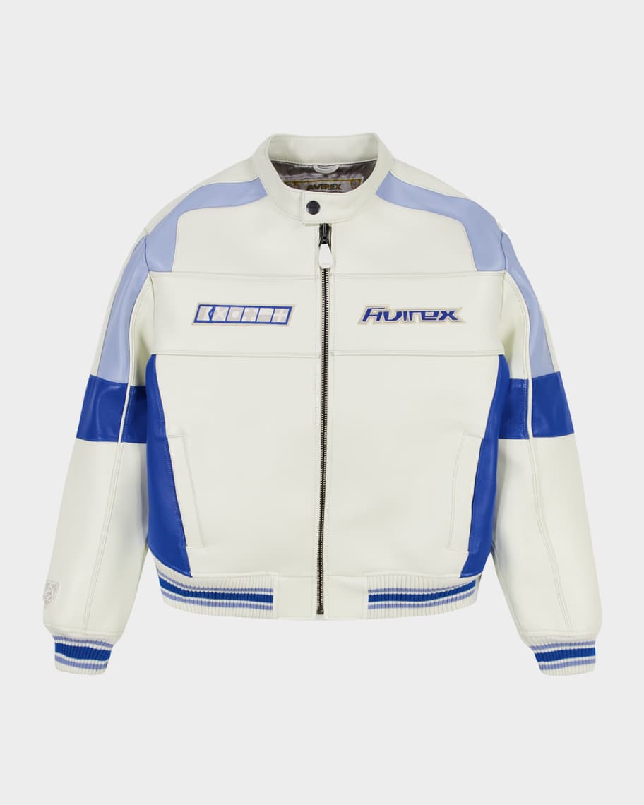 AVIREX★M-65JK AVIREX Men's Off Shore Racing Leather Jacket | Neiman Marcus
